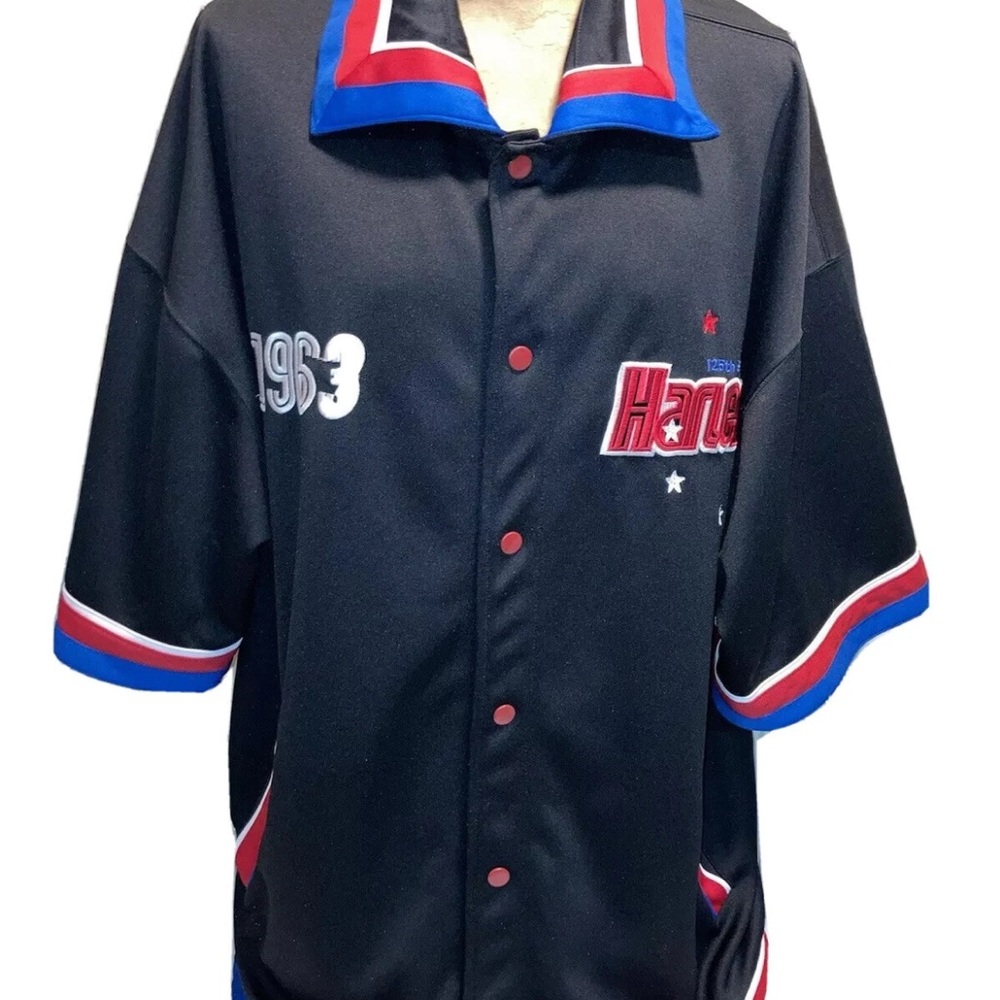 BIG LAND Men’s 1963 Harlem 125th Street Blue Snap Up Jersey Shirt Size L EUC